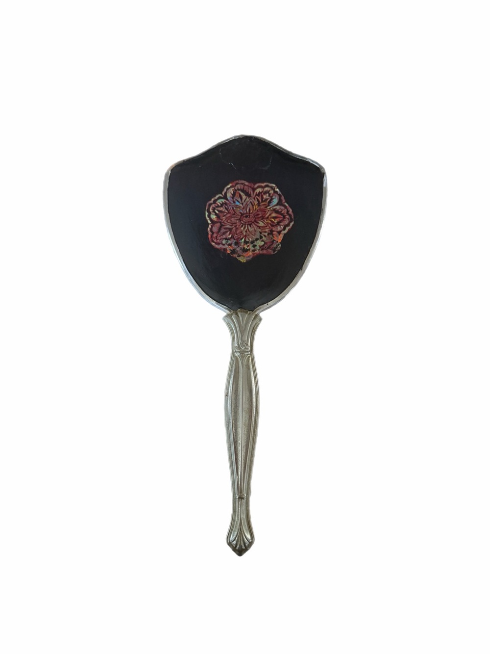 Vintage Hand Held Vanity Mirror with Floral Design
